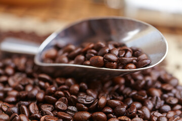 coffee beans on the spoon