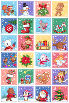 Adventskalender mit 24 T&uuml;ren - Vektor-Illustration