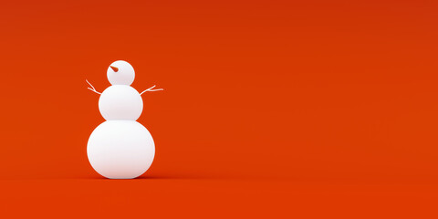 Simple white Snowman on lush orange background 3D Rendering