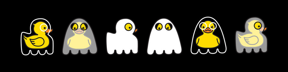 Yellow duck ghost. Halloween cute spooky character