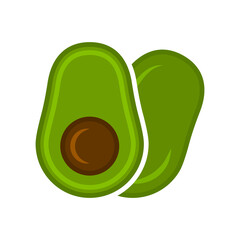 Minimalistic cartoon cutaway avocado icon. The location is one by one. Isolated vector illustration on white background.