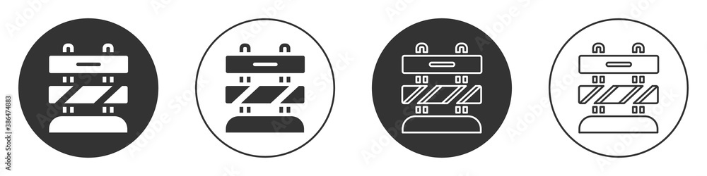 Poster black end of railway tracks icon isolated on white background. stop sign. railroad buffer end to des