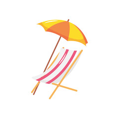 beach chair with parasol, flat style