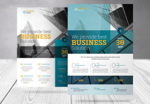 Business Flyer with Turquoise and Yellow  Accents