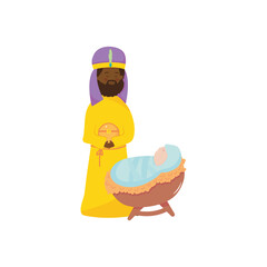 cartoon Baby jesus and balthazar magi wise icon, flat style