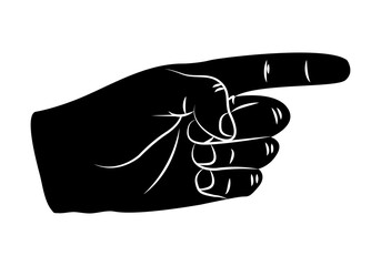 Silueta negra de una mano indicando.