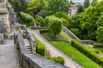 Fototapeta na wymiar Terrace of the old castle of Meudon on the edge of the slope. Municipality of Meudon (in the southwestern suburbs of Paris), Hauts-de-Seine, Ile-de-France, France.