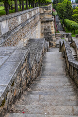 Fototapeta na wymiar Terrace of the old castle of Meudon on the edge of the slope. Municipality of Meudon (in the southwestern suburbs of Paris), Hauts-de-Seine, Ile-de-France, France.