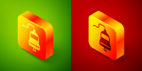 Isometric Ship bell icon isolated on green and red background. Square button. Vector.