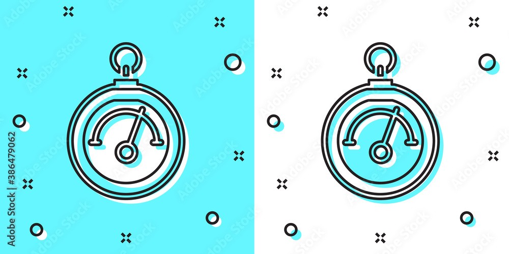 Poster black line barometer icon isolated on green and white background. random dynamic shapes. vector.