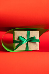 gift on the table christmas background festive table setting holidays party new year serving size top view copy space for text food background rustic