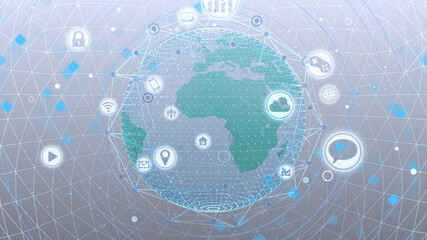 Fototapeta premium Technology Icon Network World Internet Digital devices on space Earth 3D illustration