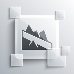 Grey Mountain descent icon isolated on grey background. Symbol of victory or success concept. Square glass panels. Vector.