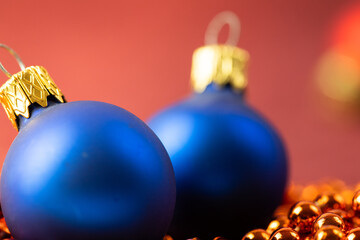 Christmas baubles on a red background. Christmas concept