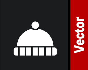 White Winter hat icon isolated on black background. Vector.