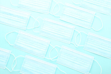 Medicine face masks on blue background