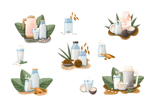 Vegetable Milk Illustration Set
