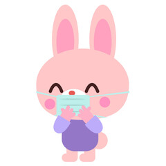 マスクをしている笑顔のウサギイラスト