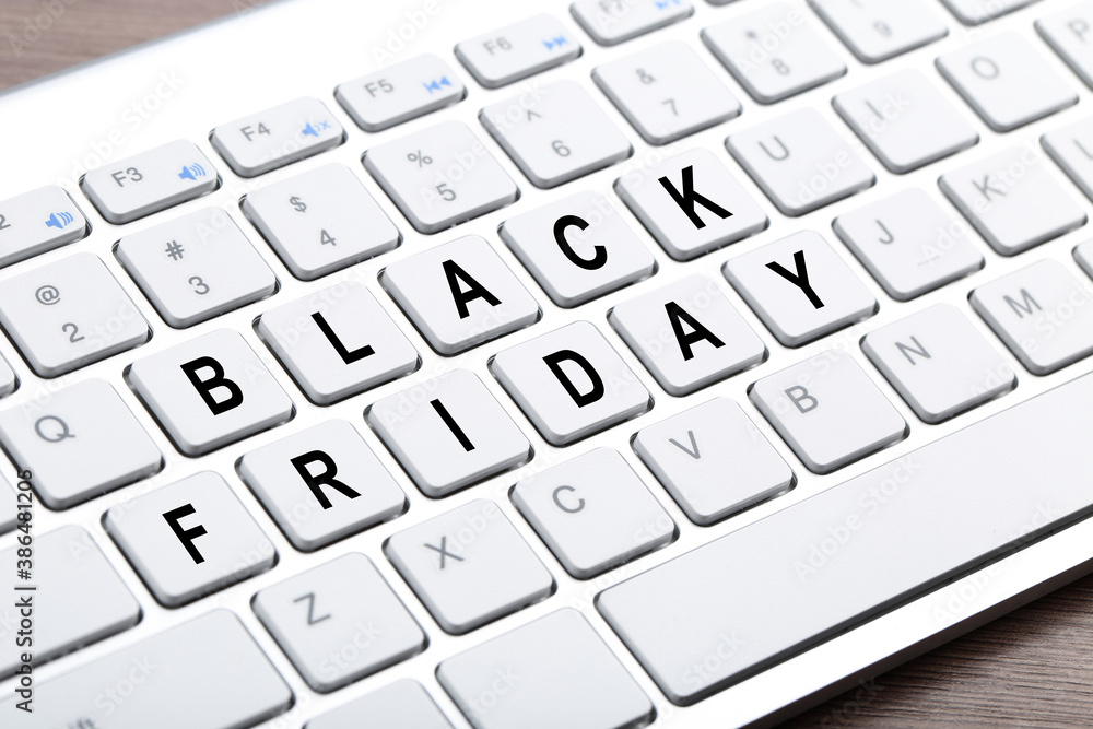 Aufkleber background of new computer keyboard with text black friday