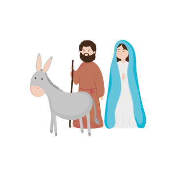 recommend clip art: Nativity family concpet, Virgin Mary, Joseph and donkey, flat style