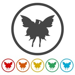 Butterfly woman logo for beauty studio ring icon, color set