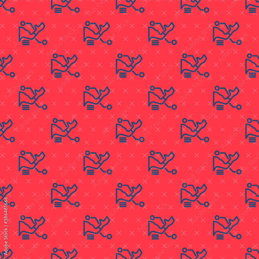 Poster blue line prosthesis hand icon isolated seamless pattern on red background. futuristic concept of bi