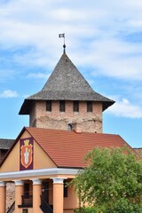 Lutsk, Ukraine - May, 2020: Medieval castle of Lubart in Lutsk.  Ukrainian landmark, domestic tourism.  Fortifications and courtyard.