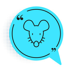 Black line Experimental mouse icon isolated on white background. Blue speech bubble symbol. Vector.