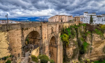 Wandcirkels aluminium A very old roman bridge in Ronda Spain © mauro53