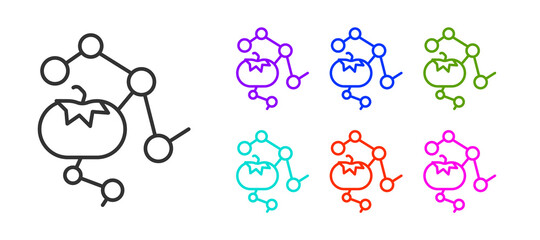 Black line Genetically modified food icon isolated on white background. GMO fruit. Set icons colorful. Vector.