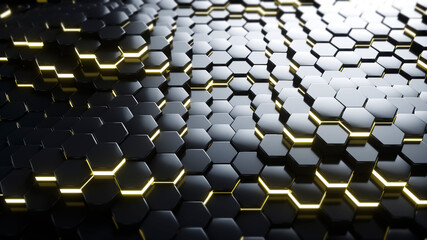 Obraz premium Dark abstract hexagons background. 3D render.