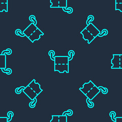 Obraz premium Green line Toilet paper roll icon isolated seamless pattern on blue background. Vector.