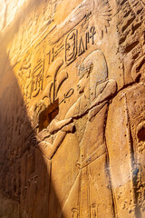 Beautiful natural light on ancient Egyptian drawings inside the Luxor Temple, Egypt