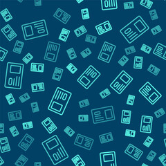 Fototapeta premium Green line Identification badge icon isolated seamless pattern on blue background. It can be used for presentation, identity of the company, advertising. Vector.
