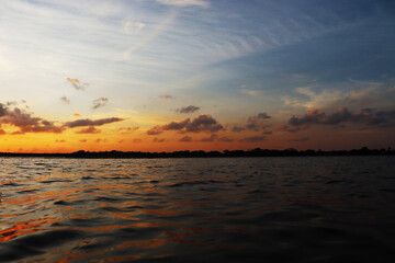 the evening sun hiding on the horizon