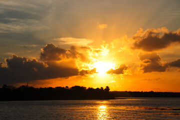 the evening sun hiding on the horizon