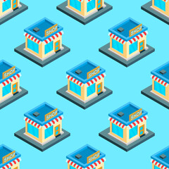 Obraz premium City isometric seamless pattern of the house, repetitive background. Vector illustration