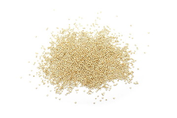 Organic Quinoa (Chenopodium quinoa) seeds isolated on white background. Macro close up. Top view. quinoa seeds isolated on white background. 