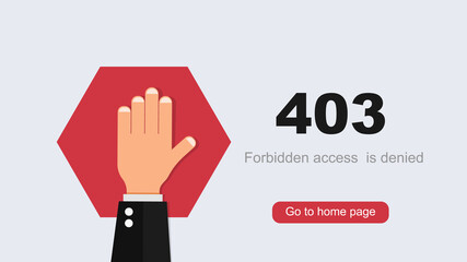 Access denied 403 concept. Raised hand on red polygon restriction entry toprohibited site dangerous.