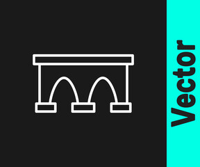 Fototapeta premium White line Bridge for train icon isolated on black background. Vector.