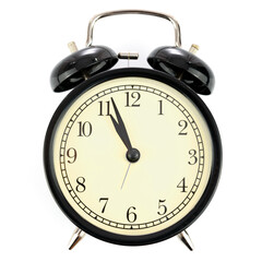 Classical retro alarm clock isolated on a white background with no shadows in close-up