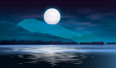 Ocean or sea. sky with clouds and reflection of light in the water surface. Cartoon illustration.