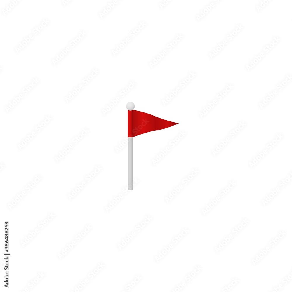 Poster red flag. festival colorful symbol with flying pennant map pointer navigate.