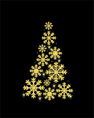 Golden snowflake tree. vector illustration