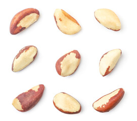 Brazil nut set on a white background, isolated. The view from top