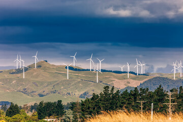 Wind farm and storm clouds
