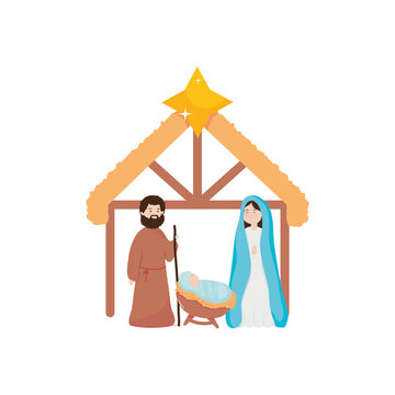 recommend clip art: Nativity manger scene with Virgin Mary, Joseph and baby jesus, flat style