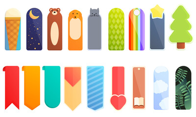 Bookmark icons set. Cartoon set of bookmark vector icons for web design