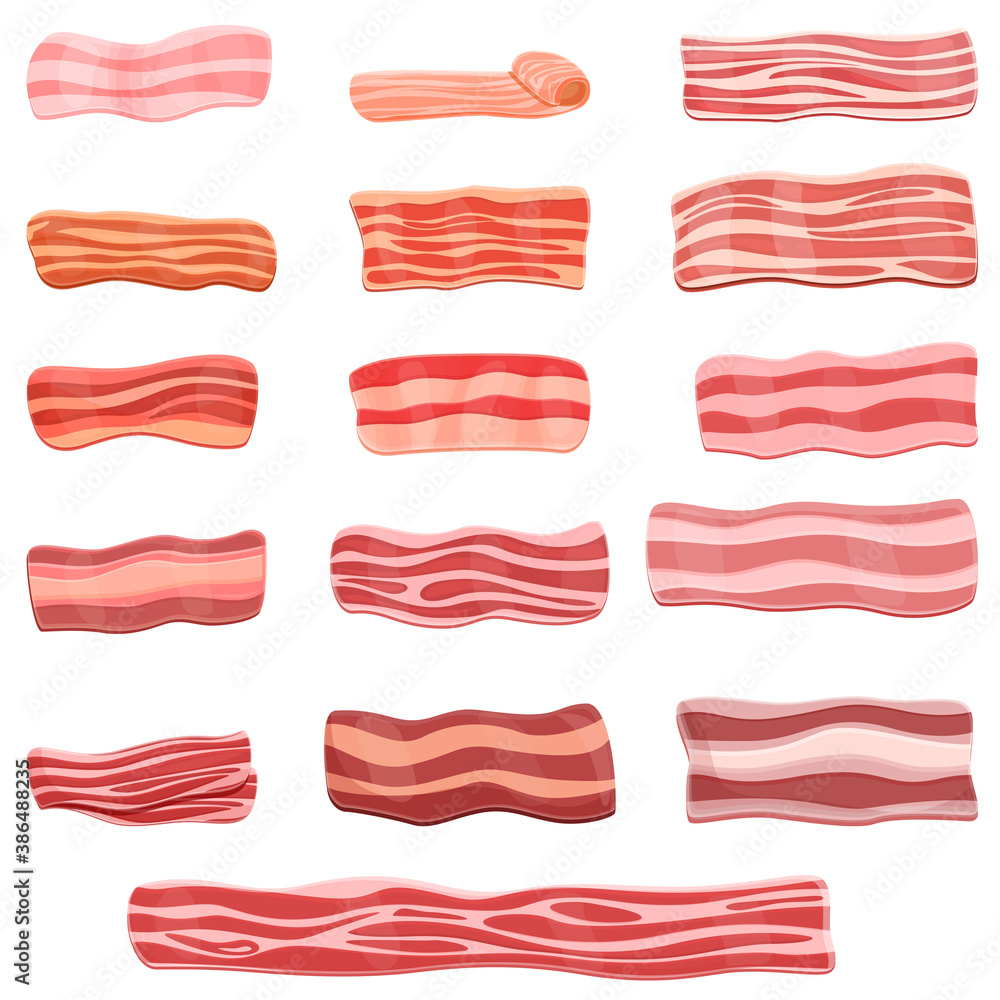 Aufkleber bacon icons set. cartoon set of bacon vector icons for web design