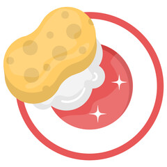 
Sponge scrubbing a plate to offer dishwashing iconic concept 
